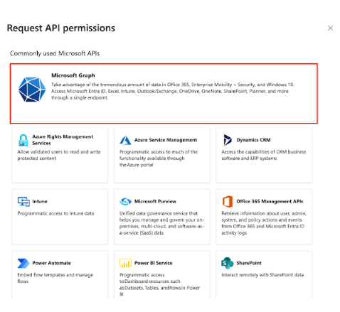 Request API permissions for Microsoft Graph